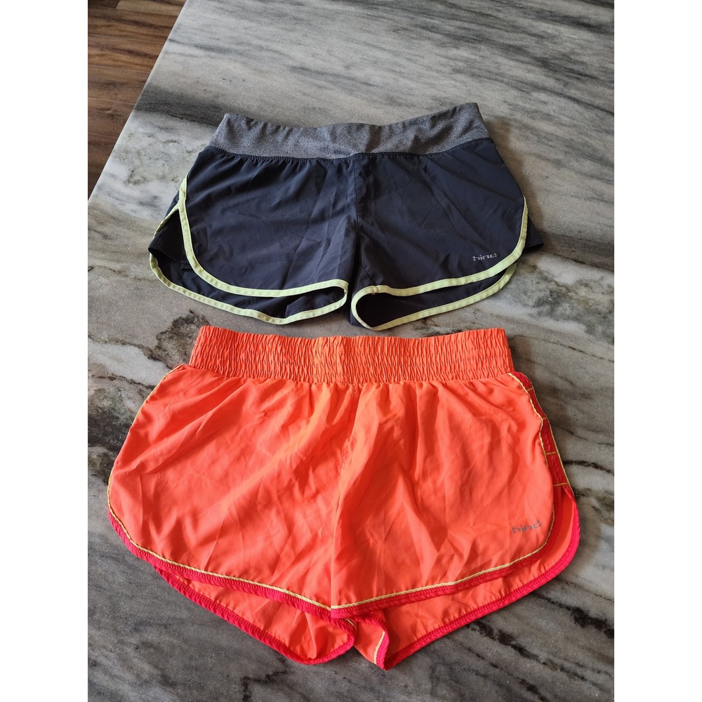 Hind Womens Running Shorts Lot of 2 Neon Orange Grey Size Medium Athletic Gym